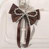Korean Vintage Y2K Silver Bow Pendant Beaded Keychain Charm