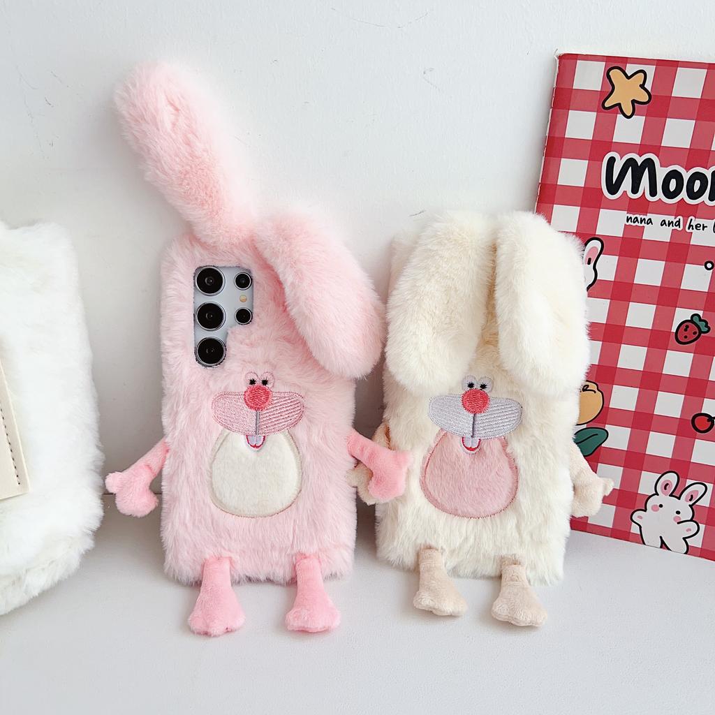 3D Cartoon Überbiss-Hase Plüschhülle für Samsung Galaxy S20 S21 S22 S23 S24 Ultra Plus Sturzschutz Silikonhülle