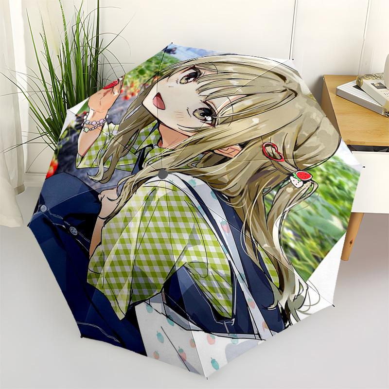 

1pc Outdoor Umbrella with Strawberry Print - Automatic Opening/Closing, Portable 3-Fold Design, Iron Frame, Perfect Gift for Fans, Travelers, Dai