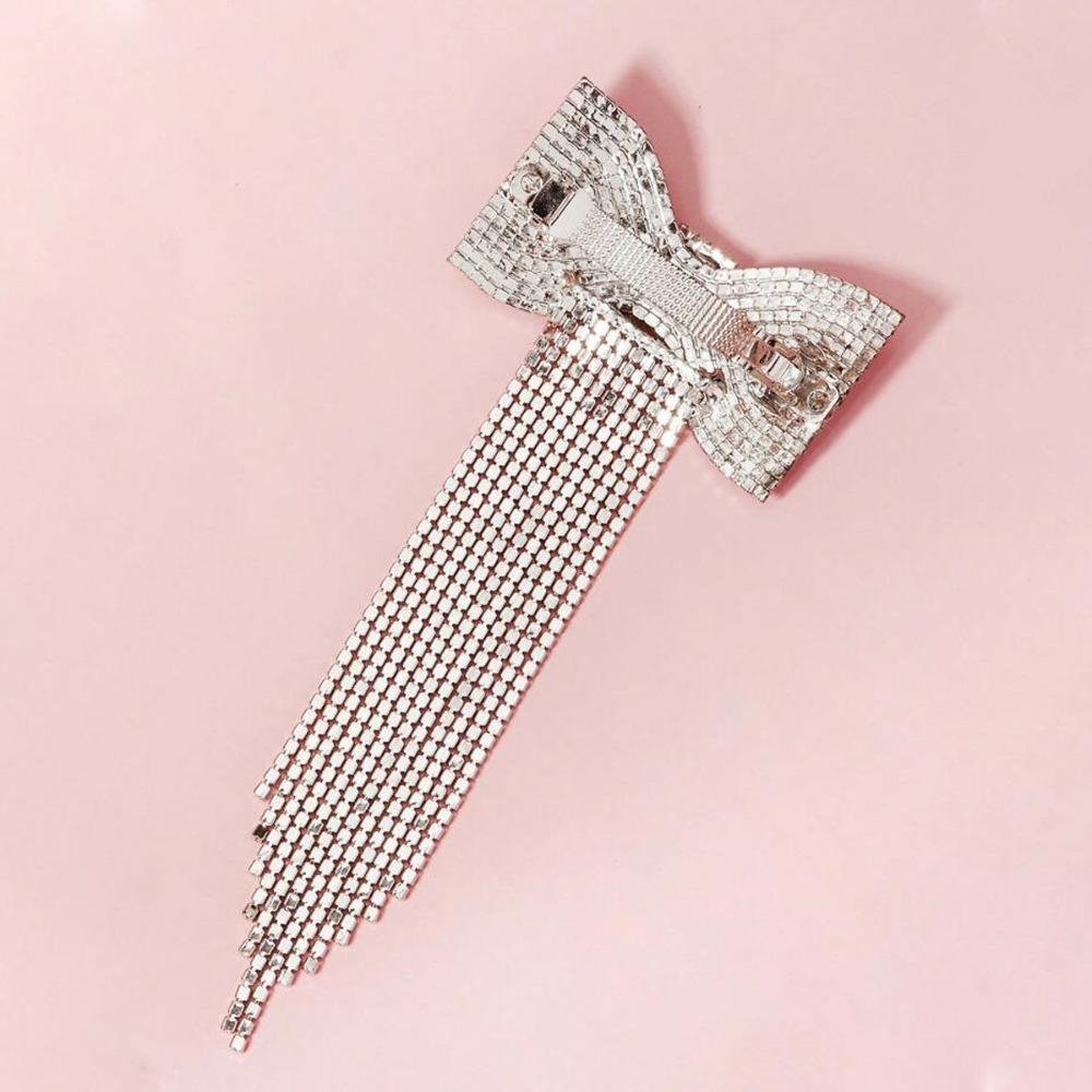 Rhinestone Long Tassel Rhinestone Hairpin Light Luxury Bow Hair Clip Hair Accessories  Women