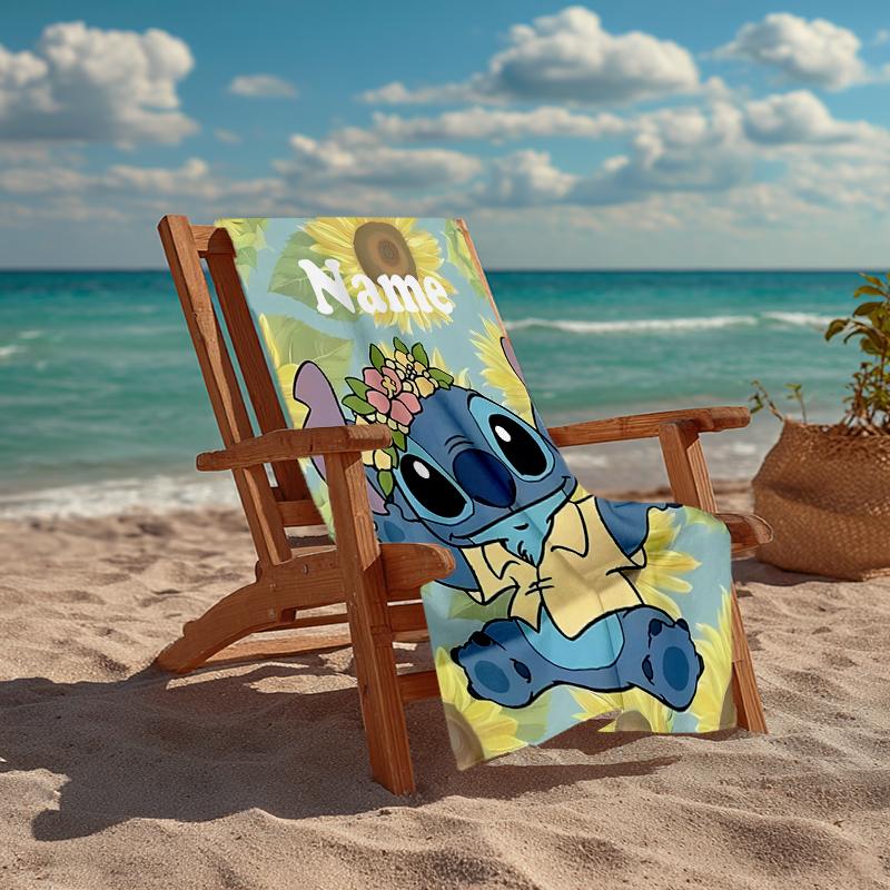 Custom Name Ultra-Soft Beach Towel with Stitch Theme,Ideal for Pool - Camping, Diving - Perfect Travel Essential, Vibrant Beach Towel.