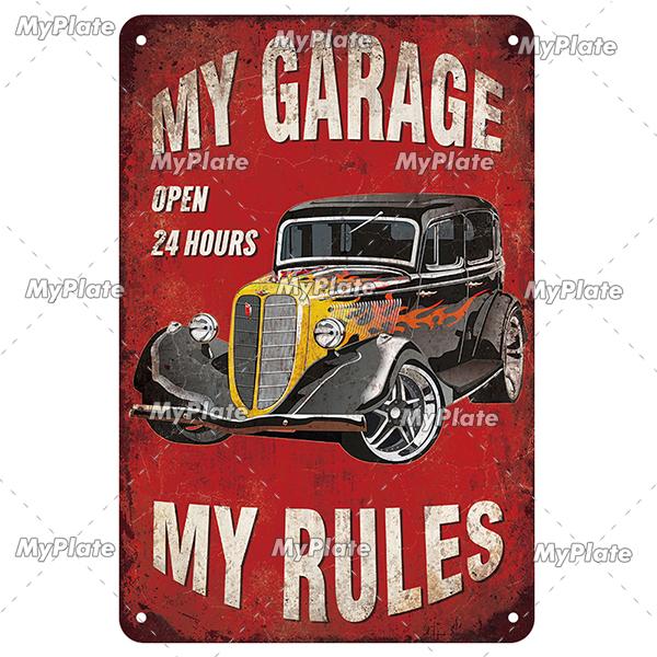 Vintage Auto Garage Metal Sign Vintage Plaque Rules Tin Sign Plate Wall Decor For Bar Club Man Cave Cartoon Art Painting Poster