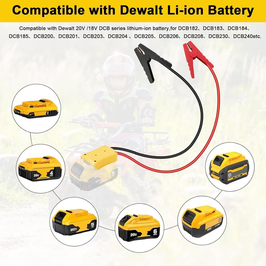 Jumper Cable Clamps For DeWalt 20V Battery Jump Starter, 2.0FT 8AWG Car Battery Jumper Cable With Adapter, Automotive Battery Booster Cable For Tools