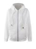 Women's Casual Hooded Sweatshirt - White Textured Pullover with Adjustable Drawstring Hood, Front Zipper & -Like Patches, Sweater Hoodie