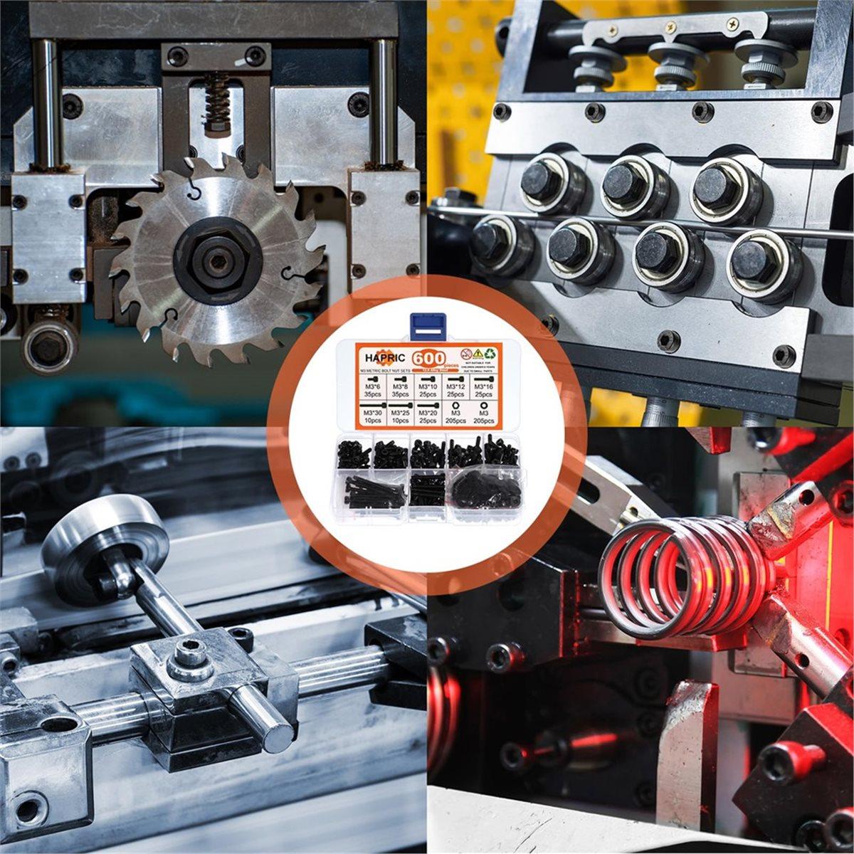 600Pcs M3 Screws,12.9 Alloy Steel Nuts and Bolts Assortment Kit,Black Zinc Plated Hex Socket Head Screws Nuts Bolts China Mainland