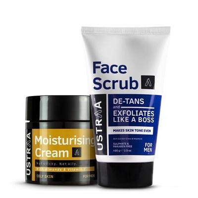 Feuchtigkeitscreme – Fettige Haut – 100 g | Feuchtigkeitsspendend mit schneller Absorption | mit Sheabutter und Ustraa De-Tan-Gesichtspeeling für Männer – 100 g