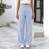 Breathable Loose Trousers Women Striped Wide Leg Pants, Summer Elastic Waist Casual Pants Trousers, Fit Palazzo with Pockets Daily Wear