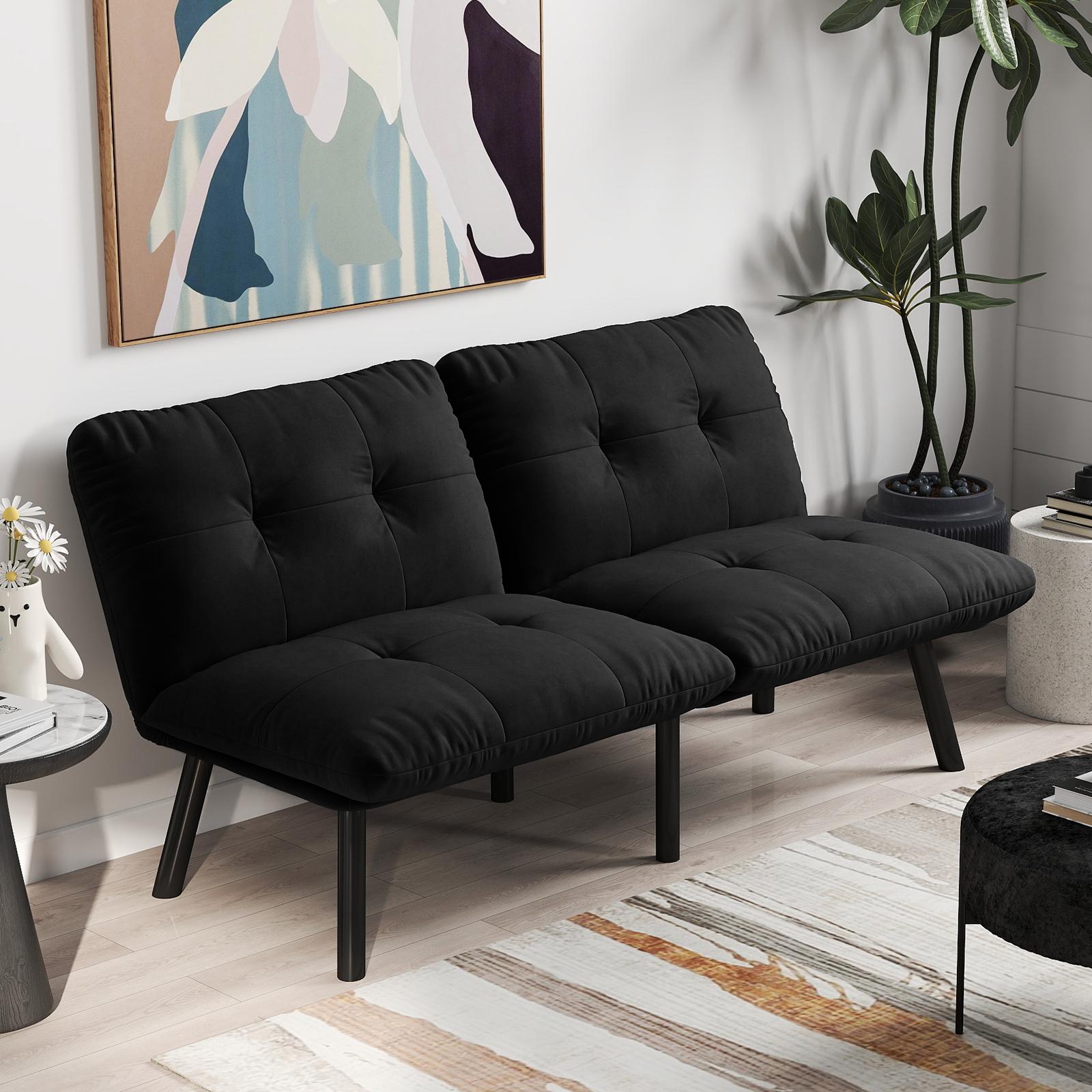 Fekete Összecsukható Modern Kanapéágy – 2 Személyes Futon Kanapé Alvó funkcióval, Helytakarékos Vendégágy 160 x 81 x 78 cm fekete
