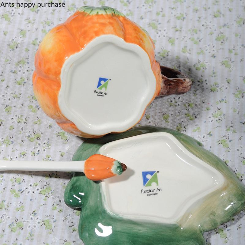 Kreativní oranžový dýňový šálek Keramický hrnek s podšálkem Lžička Kávový šálek Čajový šálek Sada Kávový hrnek Čajové hrnky Sklenice na vodu Sklenice na mléko Dárek