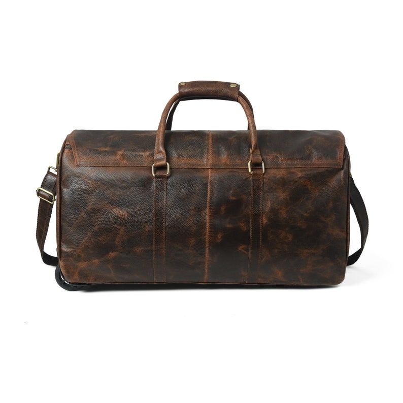 Personalized Full-Grain Leather Duffel Bag with Wheels: Carry-On