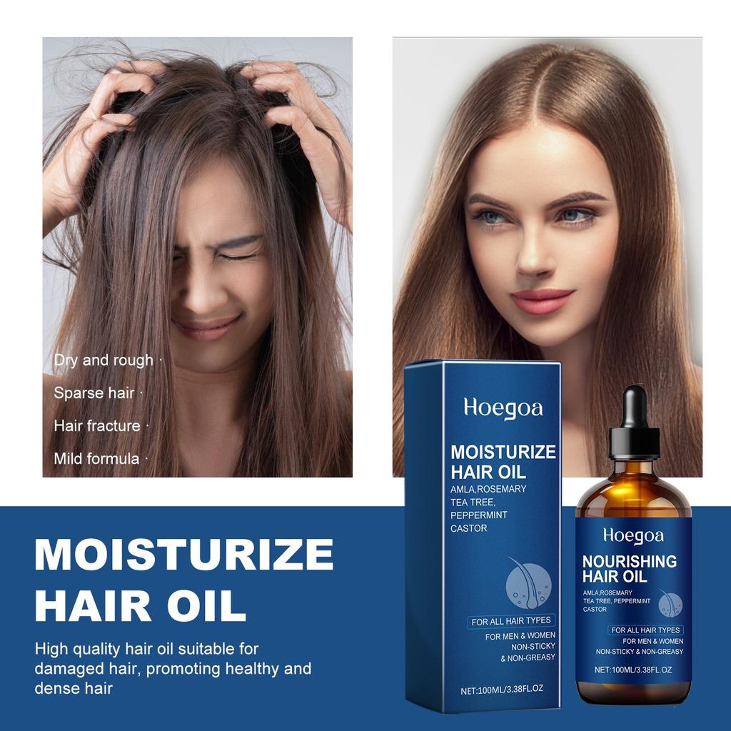 Vyživující vlasový olej, olej na růst vlasů, používá se na poškozené vlasy, kudrnaté vlasy, kudrnaté vlasy, suchá pokožka hlavy, vhodný pro muže i ženy, 100 ml