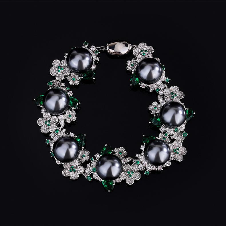 Austrian Palace Flower Pearl Bracelet Sea Water Grey Shell Freshwater Daxi Di Gong Ting Feng Women's Style