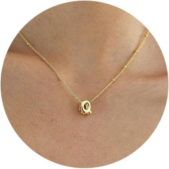 Bubble Letter Necklace Gold, Dainty Initial Necklaces for Women 14K Gold Plated Small A to Z Name Necklace Personalized Simple Initial Pendant Cute