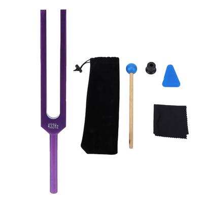 432Hz Stimmgabel Yoga Meditation Aluminiumlegierung Chakra Ausgleich Stimmgabel Mit Hammer Reinigungstuch und Tasche Lila