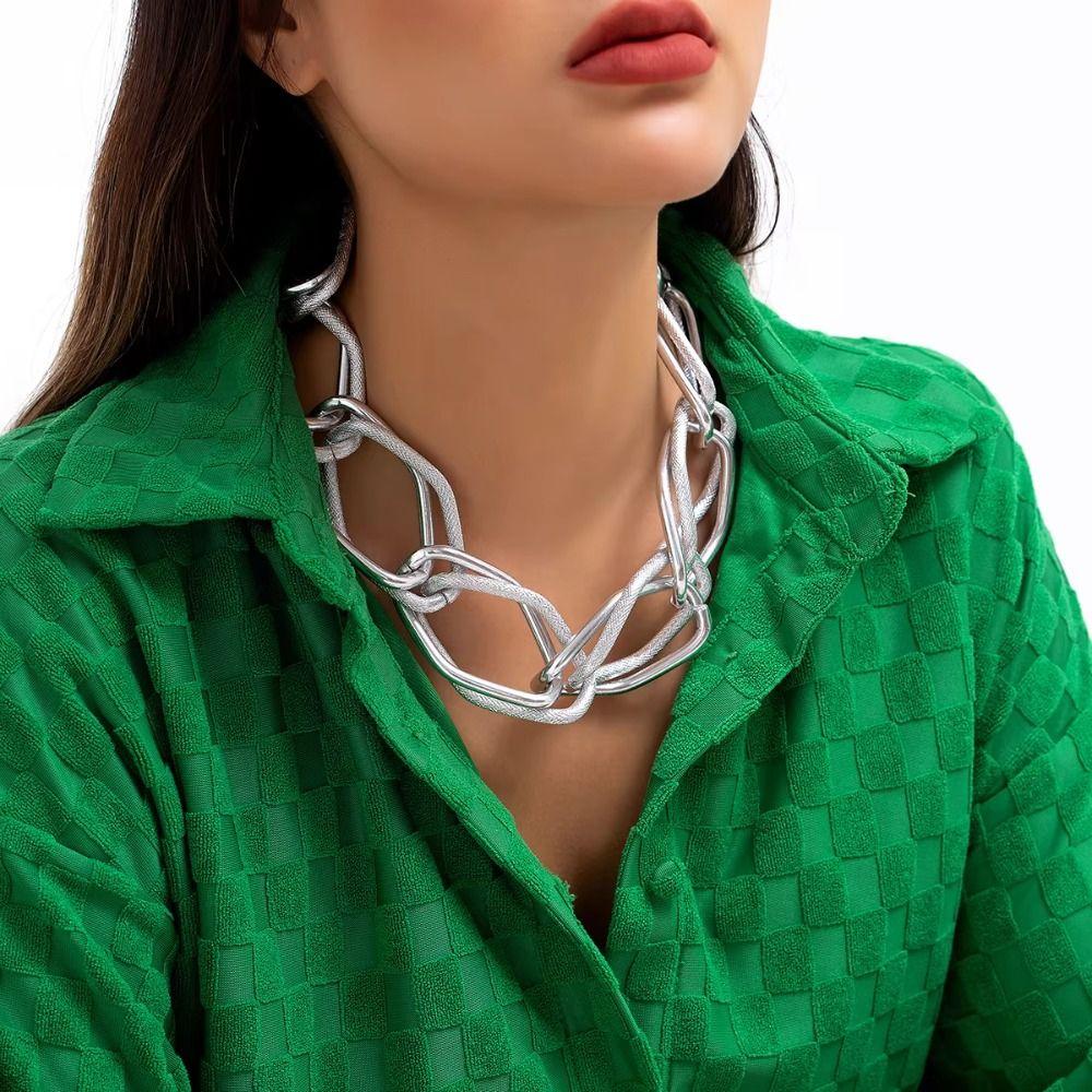 Geometry Chunky Necklace Exaggerated Fashion Jewelry Handmade Long Chain Necklace Women Men