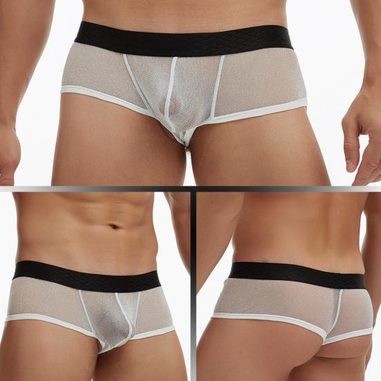 Men Boxer Underwear Low-rise Perspective Thin Shorts Panties Patchwork Color U-convex Wide Waistband Underwear