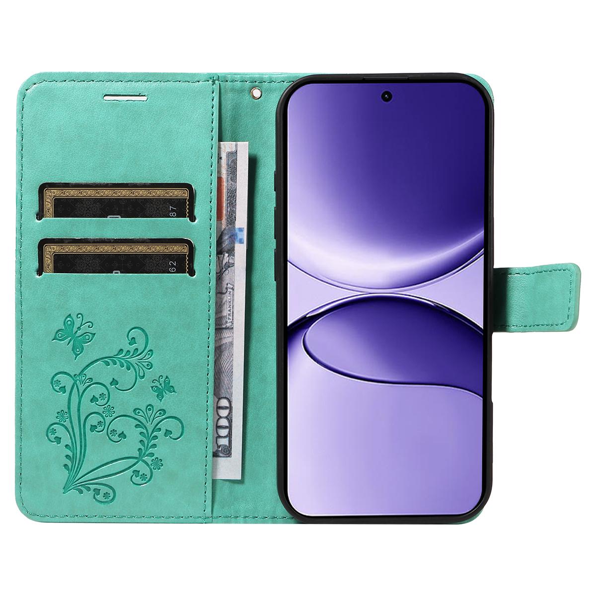 

For Xiaomi Poco F7 5G/Xiaomi Redmi Turbo 4 Pro 5G Wallet Case Floral Butterfly Imprinted Leather Phone Cover Stand Green
