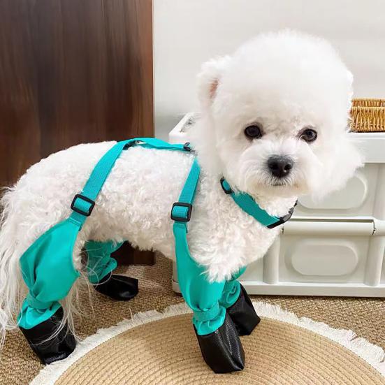 Dog Suspender Boots Connected Dog Rain Shoes Waterproof Doggy Booties Adjustable Dog Paw Protectors