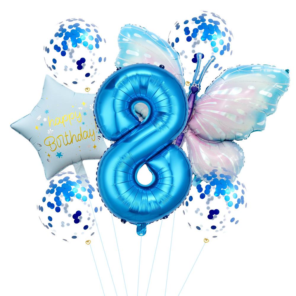 Butterfly 32 Inch Digital Flower Aluminum Film Balloon Set Baby Birthday Balloon Party Decoration Scene