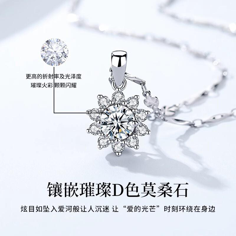 Simulated Moissanite Sunflower Pendant Necklace Full Crystal Zircon Jewelry Women Gift