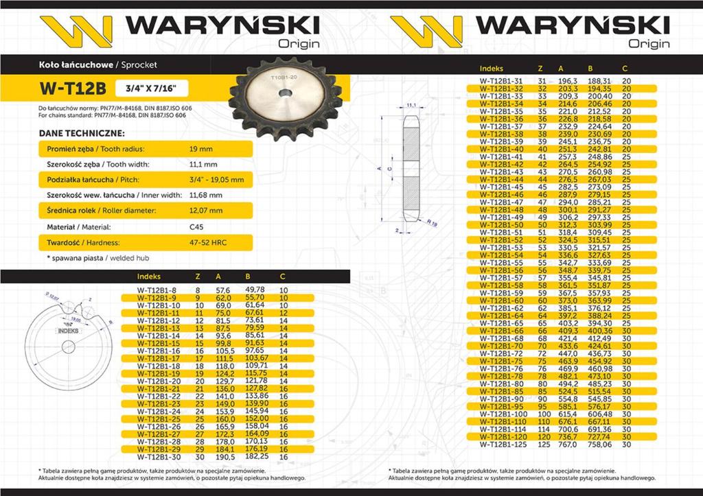 Koło Zębate Hartowane Tarcza 12B-1 (R1 3/4) Z-21 Waryński