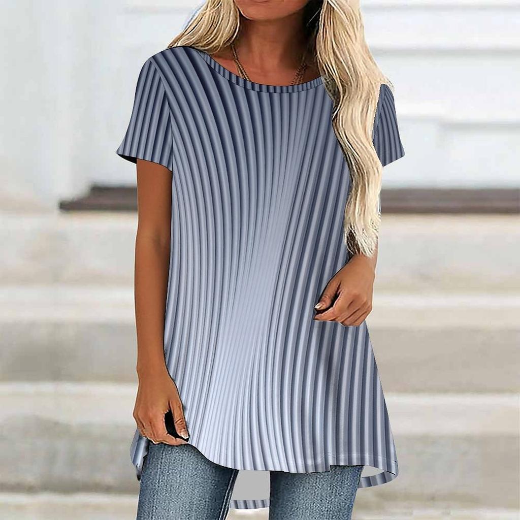 Túnicas Casuales Informales para Mujer con Estampado, Cuello Redondo, Dobladillo Irregular y Manga Corta