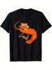 1PC Men's Denim Shrimp Print T-Shirt, Soft Fabric, Breathable and Able, Perfect for Outings and