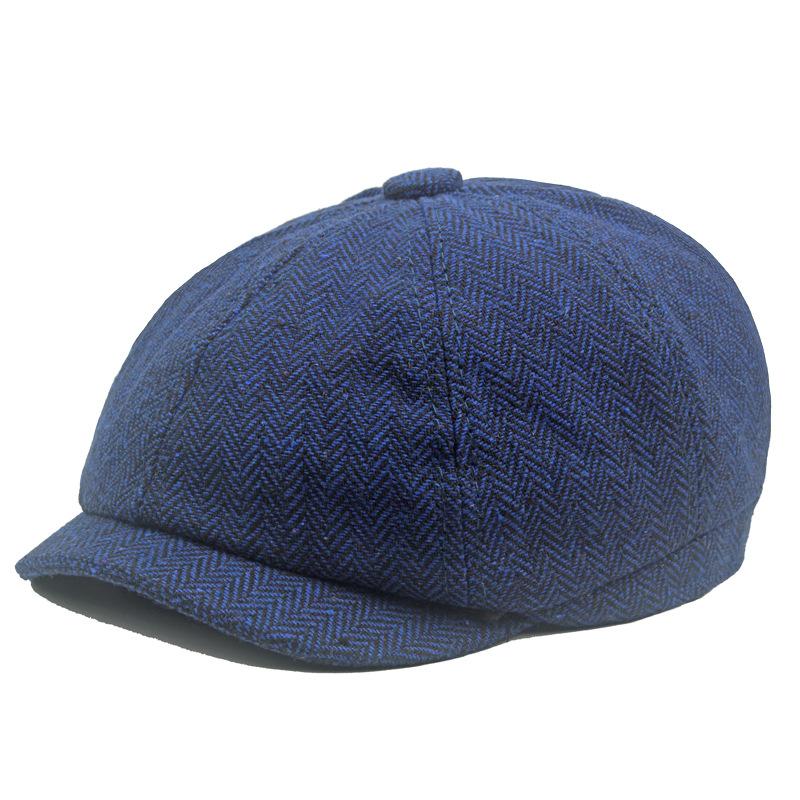 Autumn Winter Herringstone Pattern Octagonal Cap Men's British Beret Newsboy Cap Forward Cap