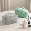 Durable Solid Color Mesh Cosmetic Bag Zipper Transparent Makeup Pouch Large Capacity Lightweight Toiletry Storage Bag Lipstick