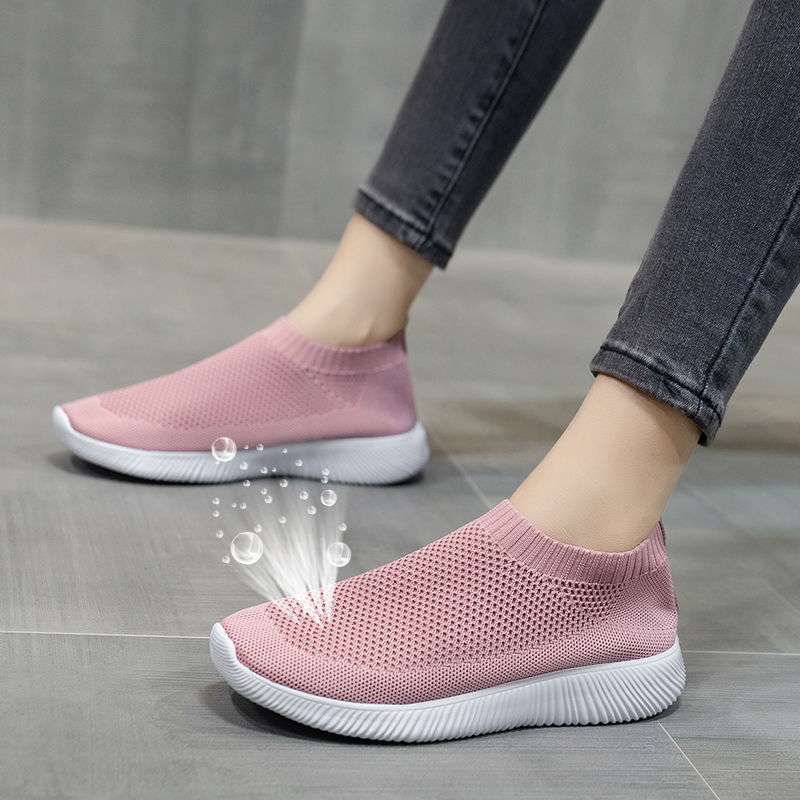 2025 Drei-Jahreszeiten neue Übergröße Sport bequeme flachsohlige Damen Einzelschuhe Fliegenstrickschuhe Studenten Freizeitschuhe Low-Top Schuhe
