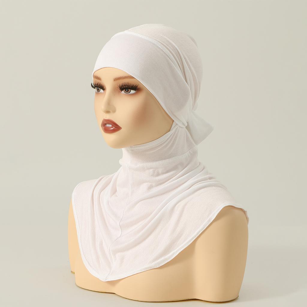 Balaclava Inner Hijabs Women Solid Color Tie Back Elasticity Hijabs Full Cover Head Muslim Soft Cotton Jersey Turban Headscarf