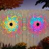 Solar Wall Light, 7 Color Changing Metal Fence Lamp with Projection, Outdoor Waterproof Garden Light for Yard Patio Column Decor