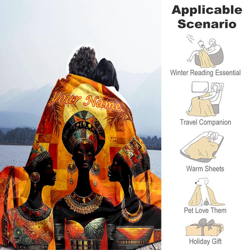 1PC Custom Name African Heritage Celebration Flannel Blanket Versatile, All-season Throw Suitable for the Living Room, Bedroom, Camping, Travel, and G