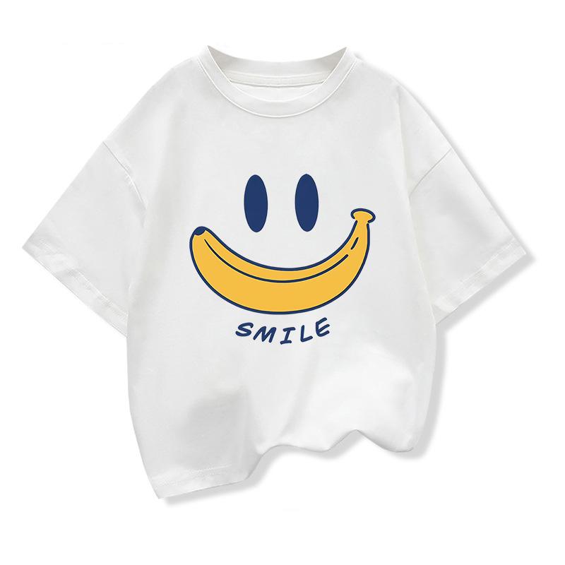 Original Design Summer Kids Cotton Short Sleeve Tshirt Smile Banana Funny Graphic Kids Clothes Tee Boys Girls Looes Tee Tops