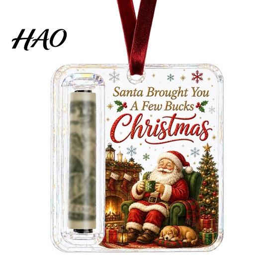 Christmas Cash Gift Ornament Holder Ornament, Acrylic Angel Santa Cat Money Decor for Xmas Tree, Holiday Party Hanging Decoration with Lanyard Present