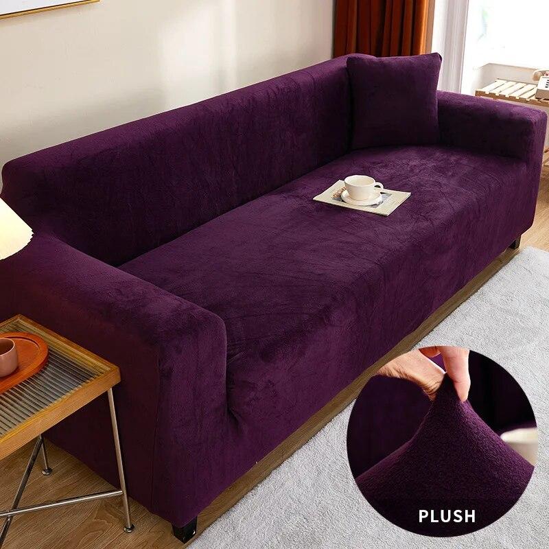Thickened Plush Sofa Cover For Living Room Solid Color Elastic Sofa Slipcovers Tight Wrap All Inclusive Non Slip Sofa Towel