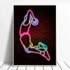 Neon Light Art Canvas Painting Abstract Fancy Basketball Sport Posture Poster Street Wall Art for Kids Boys Room Home Decoration