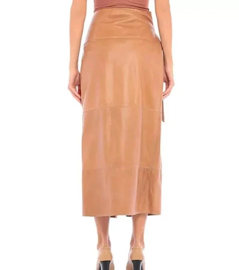Stylish New Tan Women's Handmade Pure Lambskin Leather Formal Party Wear Skirt