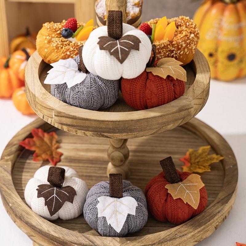Handmade Crochet Pumpkin Decoration With Polyester Fabric Harvest Festival Shelf Display Accessory