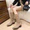 Two Wear Foldable Stacking Boots~ Pointed Thick Heel Retro Knee Boots Women's Boots New Trendy