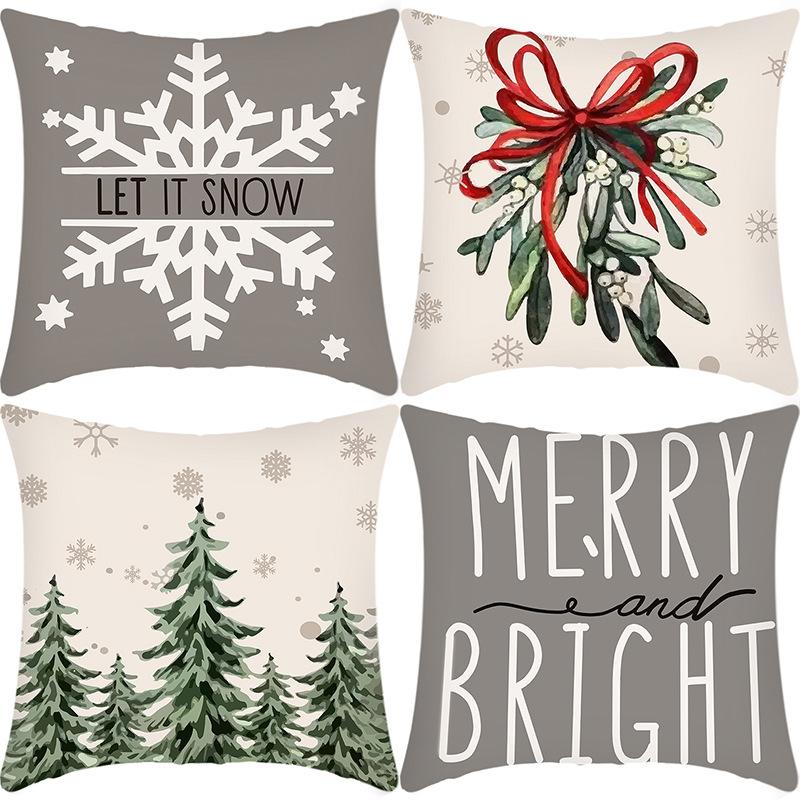 New Christmas pillowcase Linen Print Christmas Tree House Decoration Festive Pillowcase