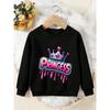 Girls Crewneck Sweatshirt, Drip Graffiti Princess Crown Print Long Sleeve Pullover, Cute Girly Casual Sweatshirt For Kids Over 4 Years Old