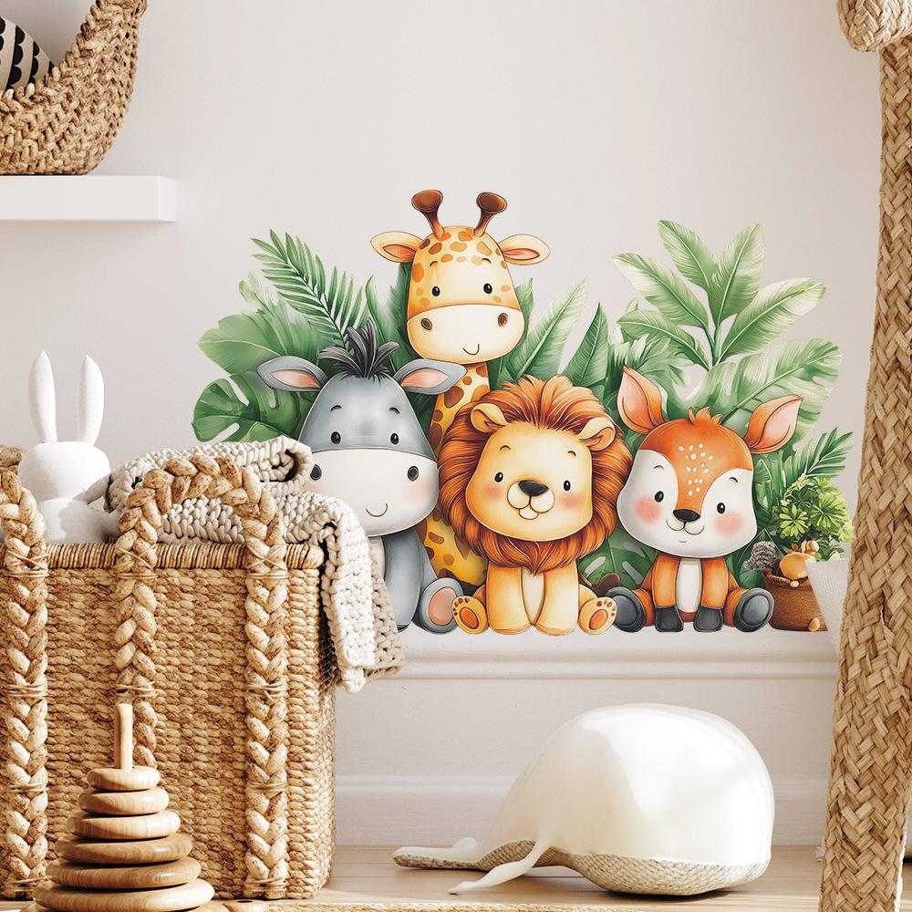 Wall Stickers Cartoon Animals Green Plants for Kids Room Bedroom Living Room Home Decor