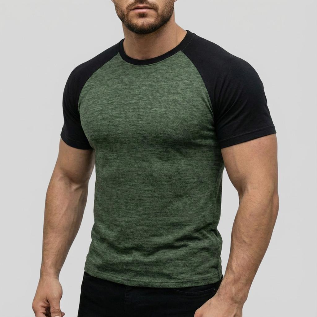 Pánské tričko s barevnými bloky, raglánovými rukávy a kulatým výstřihem Pánské ležérní módní tričko