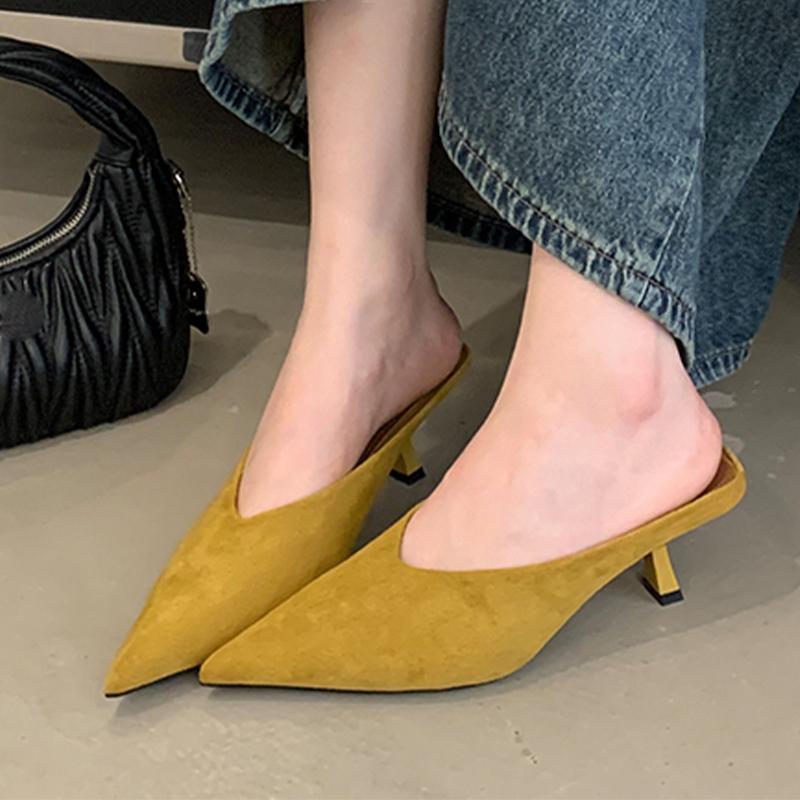 Pointed Toe Women Slippers High Heels Luxury Dress Mules Shoes Sexy Pumps 2025 Summer Elegant Designer Zapatos De Mujer