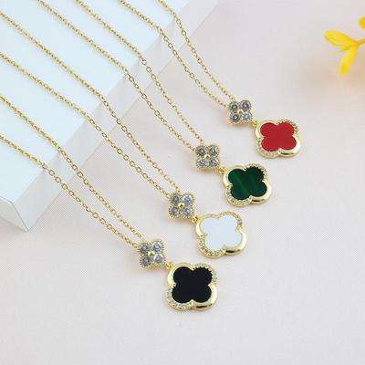 Lucky Grass Oil Drop Gold-Plated Four-Leaf Clover Necklace Small Fresh Simple Fashion Hundred Temperament Collarbone Chain High-Grade Ladies Necklace