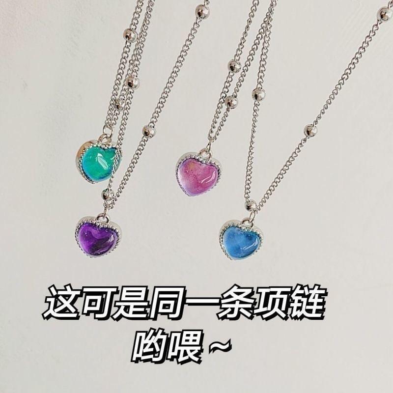 Temperature-changing color love necklace Women's ins style niche design trendy street auction collarbone chain necklace