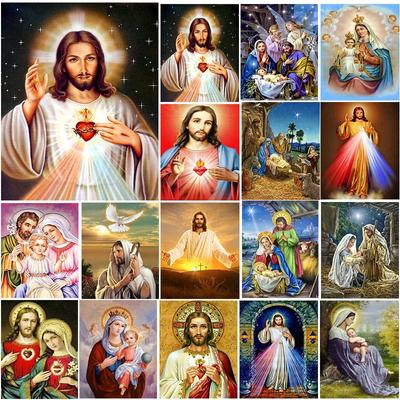 Kit de punto de cruz con pintura de diamantes DIY "Reza a Jesús", arte en mosaico, pintura de diamantes, círculo completo/cuadrado, decoración del hogar con diamantes