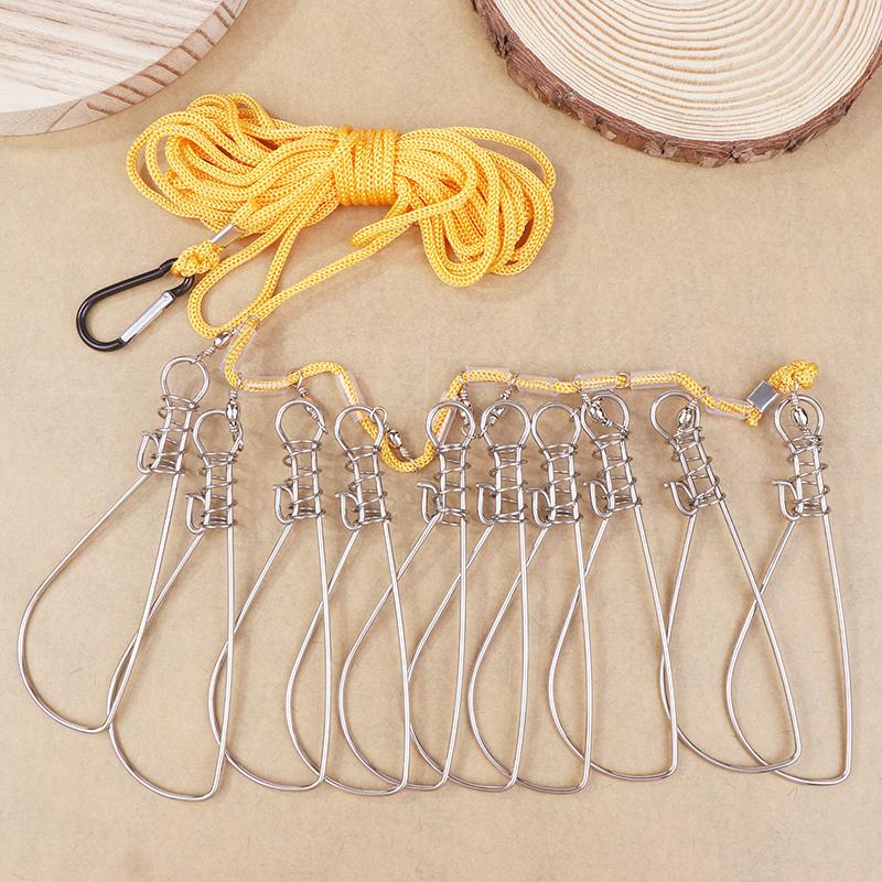 5M 5/10 Lock Stainless Steel Fishing Lock Buckle Fishing Snaps Chain Stringer With Float Live Fish Lock Belt Fishing Accessories