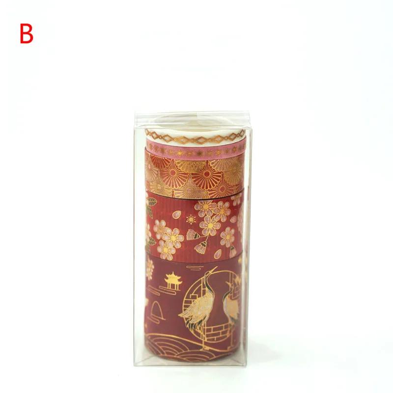 5-roll Set DIY Decoration Chinese Style Masking Tape Bronzing Crane and Paper Antique Hand Account Tapes Lipstick Sticker